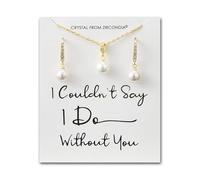 Philip Jones Parure da sposa placcata in oro con scritta "I Couldn't Say I Do Without You" con perle e cristalli di zirconia