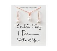 Philip Jones Parure da sposa placcata in oro rosa con scritta "I Couldn't Say I Do Without You" con perle e cristalli di zirconia