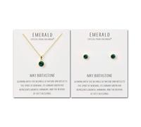 Philip Jones Parure di collana e orecchini placcati in oro con pietra portafortuna di maggio (smeraldo) creati con cristalli Zircondia