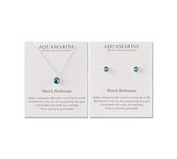 Philip Jones Set collana e orecchini con pietra portafortuna di marzo (acquamarina) creato con cristalli Zircondia®
