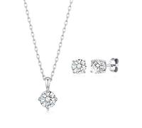 Philip Jones Set collana e orecchini in argento sterling con pietra portafortuna di aprile (diamante), creati con cristalli Zircondia