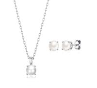 Philip Jones Set collana e orecchini in argento sterling con pietra portafortuna di giugno (perla) creati con cristalli Zircondia