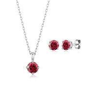 Philip Jones Set collana e orecchini in argento sterling con pietra portafortuna di luglio (rubino), creati con cristalli Zircondia