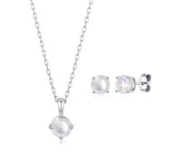 Philip Jones Set collana e orecchini in argento sterling con pietra portafortuna di ottobre (opale) creati con cristalli Zircondia