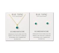 Philip Jones Set collana e orecchini placcati in oro con pietra portafortuna del mese di dicembre (topazio blu) creati con cristalli Zircondia