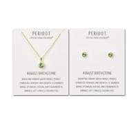 Philip Jones Set collana e orecchini placcati in oro con pietra portafortuna di agosto (peridoto) creati con cristalli Zircondia