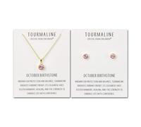 Philip Jones Set collana e orecchini placcati in oro con pietra portafortuna di ottobre (Tourmaline) creati con cristalli Zircondia