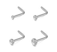 Philip Jones Set di 4 piercing da naso a forma di L, in acciaio inox, creati con cristalli di zirconio