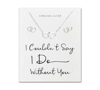 Philip Jones Set di anelli a forma di cuore in argento Sterling con scritta "I Couldn't Say I Do Without You"