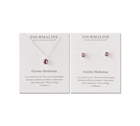 Philip Jones Set di collana e orecchini con pietra portafortuna di ottobre (tormalina) creato con cristalli Zircondia®