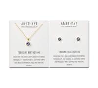 Philip Jones Set di collane e orecchini con pietra portafortuna placcati in oro di febbraio (ametista) con cristalli di zirconia