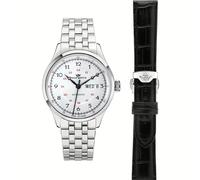 Philip Watch Museum R8223225001 Men's Automatic Watch - Silver Case, Black Leather Strap