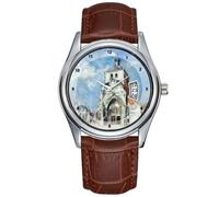 Philip Wilson Steer - Orologio da polso da uomo, casual, impermeabile, al quarzo, con data, classico, in pelle marrone, orologio da polso con scritta "La chiesa di Montreuil", Marrone, Commerciale