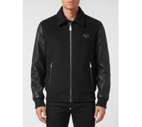 PHILIPP PLEIN Bomber in pelle di agnello liscia con colletto classico e zip 3XL Nero