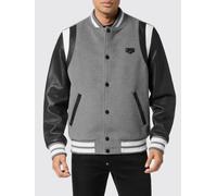 PHILIPP PLEIN Bomber varsity in pelle e viscosa con logo ricamato 3XL Grigio