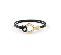 Philipp Plein Bracciale da uomo in pelle e acciaio inox IP Gold Hexagon PJ7AA25BS, 21, Pelle