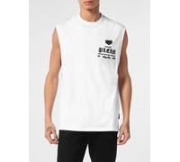 PHILIPP PLEIN Canotta in cotone con logo a contrasto sul davanti 38 Bianco