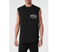 PHILIPP PLEIN Canotta in cotone con logo a contrasto sul davanti S Nero