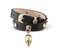 Philipp Plein Donna Bracciale IN Pelle Acciaio Inox IP Oro 3D Teschio PJ3AA16BU