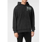 PHILIPP PLEIN Felpa con cappuccio in cotone con logo di strass e spalle cadute S Nero