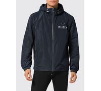 PHILIPP PLEIN Giacca a vento in tessuto tecnico con cappuccio e stampa logo XL Blue