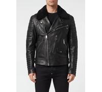PHILIPP PLEIN Giacca biker in pelle con logo Shearling 4XL Nero
