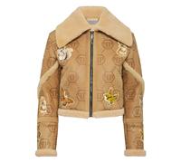 Philipp Plein - Giacca Corta in Pelle Ricamata e Shearling con Monogramma - - Jackets - Donna - Beige - L