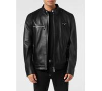 PHILIPP PLEIN Giacca in pelle relaxed fit con collo alto e dettagli zip L Nero