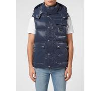 PHILIPP PLEIN Gilet imbottito in tessuto tecnico trapuntato con cappuccio e tasche L Blue