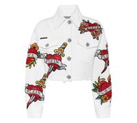 Philipp Plein, ,Jackets ,Donna ,Bianco ,L Giacca di Jeans Corta Love Crystals