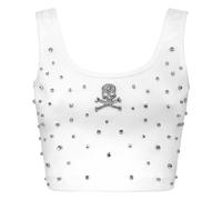 Philipp Plein - Jersey Rib Cropped Top Stones - - Tops - Donna - Bianco - L