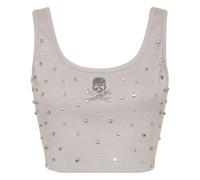 Philipp Plein - Jersey Rib Cropped Top Stones - - Tops - Donna - Grigio - L