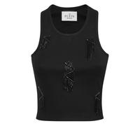 Philipp Plein - Jersey Rib Tank Top Fringe - - Tops - Donna - Nero - L