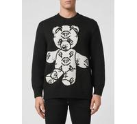 PHILIPP PLEIN Maglia girocollo in misto lana con stampa Teddy Bear e logo jacquard 3XL Nero