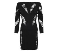 Philipp Plein - Mini Abito con Maniche Lunghe e Dettagli Multicutting in Pizzo - - Dresses - Donna - Nero - L