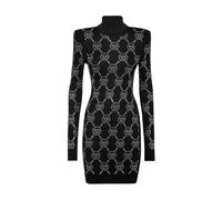 Philipp Plein - Mini Abito in Maglia con Strass e Spalle Imbottite con Monogramma - - Dresses - Donna - Nero - S
