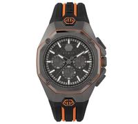 Philipp Plein Orologio analogico al quarzo da uomo, crono, ottagono, in silicone