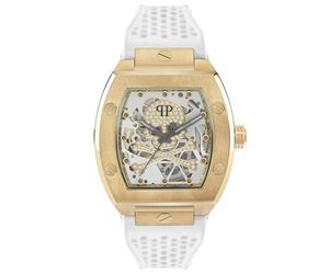 Philipp Plein Orologio da uomo analogico automatico $KELETON, Oro/Grigio/Cristalli - Pwbaa0421, cinghia
