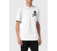 PHILIPP PLEIN Polo in cotone con stampa Skull e logo Hexagon 4XL Bianco
