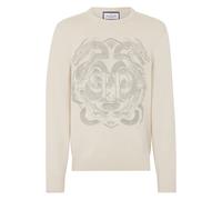 Philipp Plein - Pullover Girocollo in Lana Merino Ricamata Hexagon Dragon - - Knitwear - Uomo - Beige - S