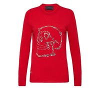 Philipp Plein - Pullover Round Neck LS Look At Me Skull Crystal - - Knitwear - Donna - Rosso - XS