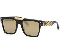 Philipp Plein Unisex SPP080 Plein Badge 700G Occhiali da sole Nero Marrone Squadrata Specchiato