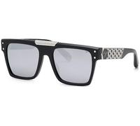Philipp Plein Unisex SPP080 Plein Badge 700W Occhiali da sole Acetato Nero Grigio Squadrata Specchiato
