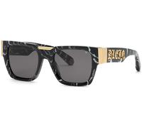 Philipp Plein Uomo SPP095M PLEIN GLARES 0Z21 Occhiali da sole Acetato Nero Grigio Squadrata Normale