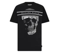 Philipp Plein - T-shirt Girocollo con Logo Teschio a Linee - - Tops - Uomo - Nero - L