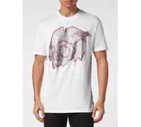 PHILIPP PLEIN T-shirt in cotone con logo Skull di strass e scollo a girocollo M Bianco