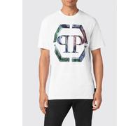 PHILIPP PLEIN T-shirt in cotone con monogram e logo Hexagon di strass XL Bianco
