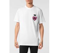 PHILIPP PLEIN T-shirt in cotone con patch logo a contrasto e spalle cadute 4XL Bianco