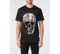 PHILIPP PLEIN T-shirt in cotone Skull con logo di strass 4XL Nero