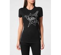 Philipp Plein - T-Shirt Pure Round Neck SS Strass Love - - Tops - Donna - Nero - S